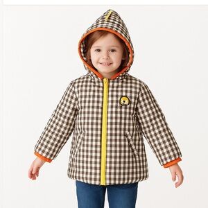 Les Enphants Kids Puffer Jacket – Gingham Check, Cartoon Face, Hood, ” Size 5T